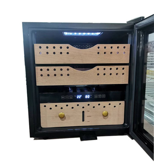 Wholesale Mini Countertop Cigar Humidor for Sale ZS-A40X with Led Humidity Control Panel Full Glass Door
