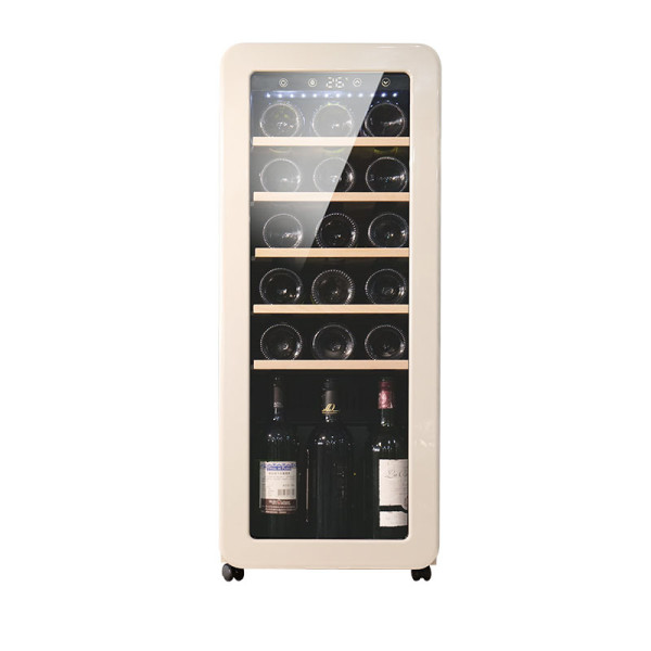 21 Bottles upright showcase Apricot Retro Wine Cellar Supplier ZS-A58 for Champagne Storage Beech Shelf and Caster Wheels
