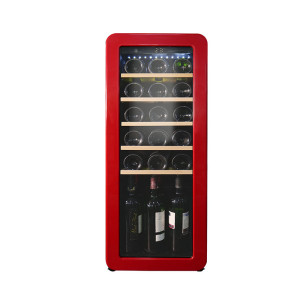 Atacado 21 Garrafas Free Standing Red Retro Wine Cooler ZS-A58 para armazenamento de vinho com prateleira de madeira de faia e roda universal