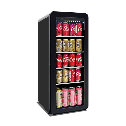 Venta al por mayor 92 latas enfriador de bebidas retro independiente ZS-A58Y para almacenamiento de bebidas con estante de vidrio y puerta de vidrio