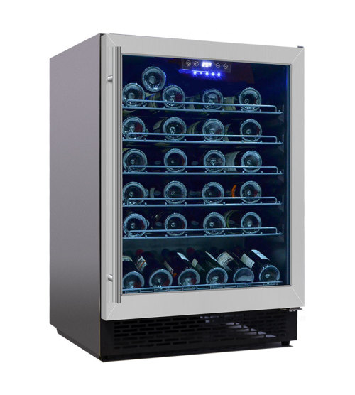 Josoo Wine Cooler 24 Inch Wide 53 Bottle Built-In Single Zone Wine Cooler ZS-A145 with Wire Rack Reversible SS Door LED Light