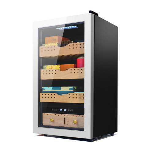 Large Single Temperature Cigar Cabinet Humidor Cooler Zs-A86X With Cedar Wood Drawers Seamless Stainless Steel Door
