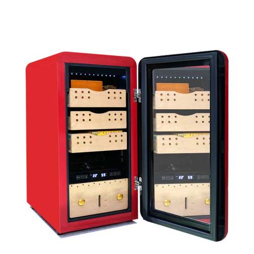 OEM Freestanding Retro Red Cigar Humidor ZS-A48X for Cigar Storage with Cedar Wood Rack Plastic Door