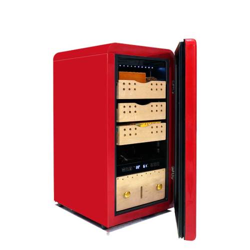 OEM Freestanding Retro Red Cigar Humidor ZS-A48X for Cigar Storage with Cedar Wood Rack Plastic Door