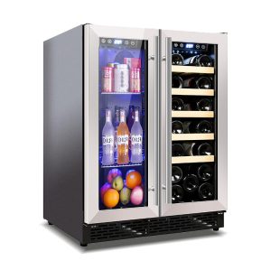 Venta al por mayor de refrigeradores de vino y bebidas debajo del mostrador ZS-B120 para almacenamiento de bebidas con mango de acero inoxidable y puerta doble