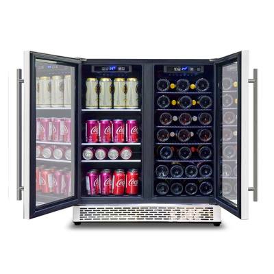 Wholesale Double French SS Door Beverage Cooler Wine Fridge ZS-B176 with Wire Rack Use Under Kitchen Countertops