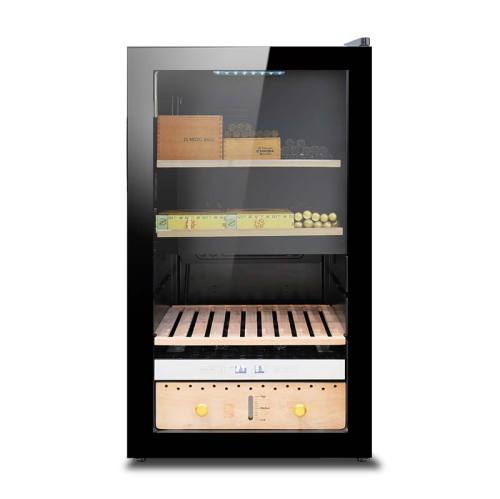 Wholesale Free Standing Thermoelectric Cigar Humidor ZS-A86X for Small Cigar Storage with Flat Cedar Wooden Rack and Full Glass Door