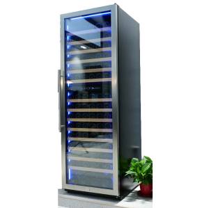 Refrigerador de vinho termoelétrico de zona dupla livre no atacado ZS-B459 com luz LED azul e porta SS sem costura