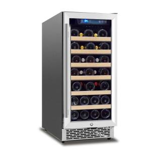 Compre 33 botellas de refrigeración de vino ZS-A88 de actualización integrada de una sola zona para vino con estante de madera y puerta y manija de acero inoxidable