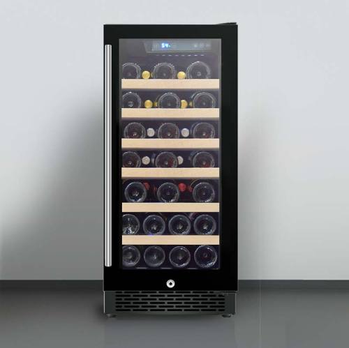 Storage of 33 Bottles Single Zone Under Counter Wine Refrigerator ZS-A88 with Beech Rack Full Glass Door Used for Kitchen Cabinet Wine Rack