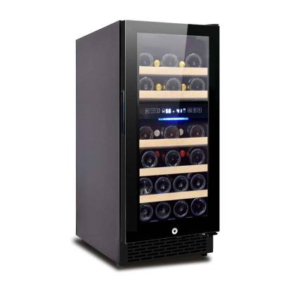 Großhandel 15 Zoll Unterschrank Weinkühlschränke ZS-B88 zur Aufbewahrung von 31 Flaschen Weinkühler mit Buchenholzregal und Vollglastür