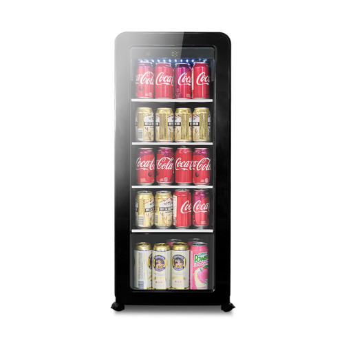 Gabinete enfriador de bebidas de refrigerador negro pequeño vertical OEM para refrigerador de bebidas al aire libre ZS-A58Y con ruedas giratorias