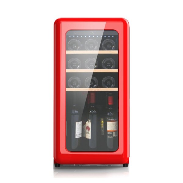 Wholesale Free Standing Retro Red Wine Cooler Chiller ZS-A48 Fridge for Home or Bar with Beech Wooden Shelf