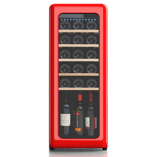 Wholesale Small Red Retro Compressor Wine Cooler ZS-A58 Wine Refrigerator for Sale with Beech Wooden Shelf