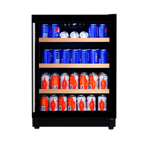 Custom-Made 148 Cans 23 Inch Built-In Beverage and Wine Cooler ZS-A145Y For 120 Beverage Cooler Shelf and Wooden Strip and Full Glass Door