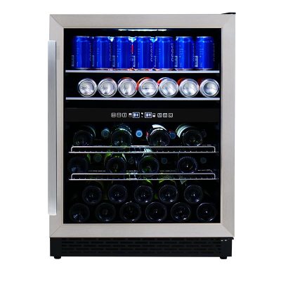 Fabricante de 24 pulgadas de doble zona SS Puerta Compresor integrado Refrigerador de vino y bebidas ZS-B145 con estante cromado para bebidas