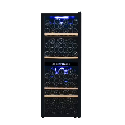 Wholesale 98 Bottles Dual Zone Free Standing Wine Refrigerators ZS-B200 for Sale Red Wine with 4 Wooden Shelf and Full Glass Door