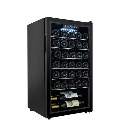 Refrigerador de vinho de luxo personalizado com 33 garrafas ZS-A86 para armazenamento de vinho com prateleira cromada e porta de vidro reversível