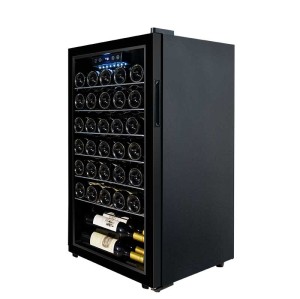Nevera de vino de lujo independiente de 33 botellas personalizada ZS-A86 para almacenamiento de vino con estante cromado y puerta de vidrio Reversible
