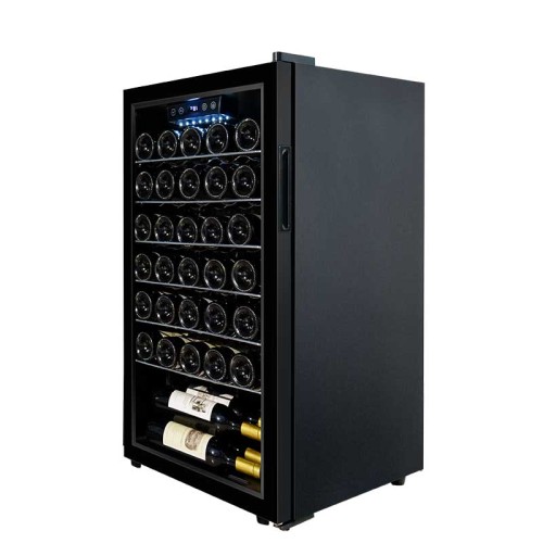 Kundenspezifischer freistehender Luxus-Weinkühlschrank ZS-A86 für 33 Flaschen zur Weinlagerung mit Chromregal und umkehrbarer Glastür