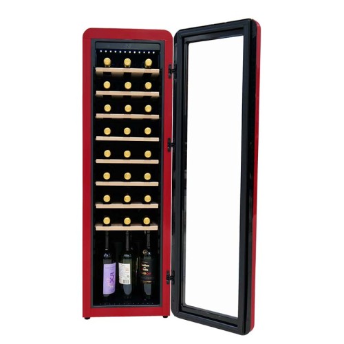 Wholesale Free Standing Retro Red Wine Fridge ZS-A78 Cooler for Home or Bar with Beech Wooden Shelf
