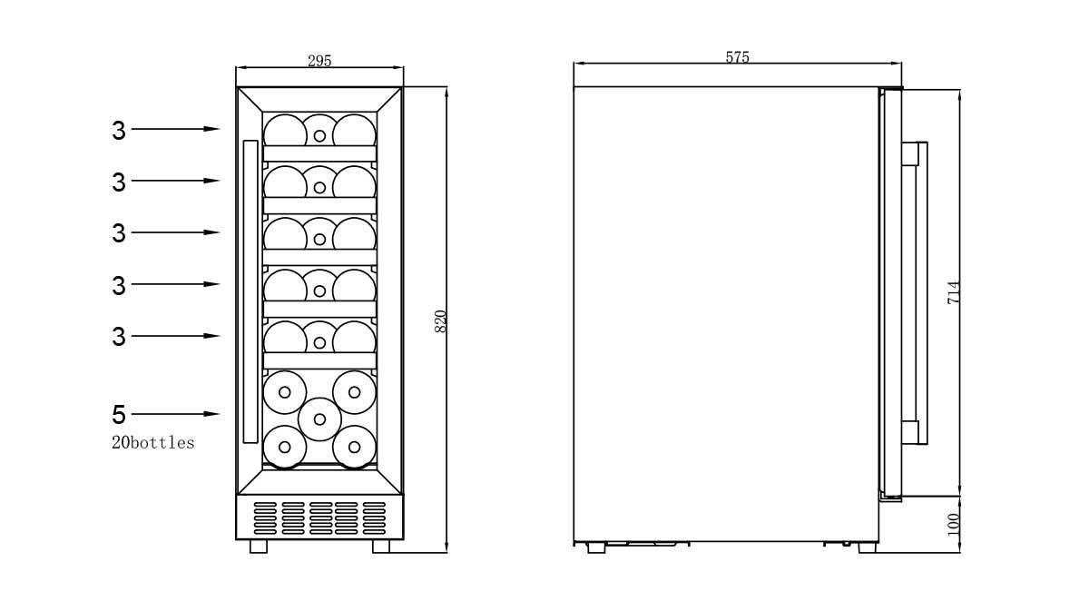 built in wine cooler Size