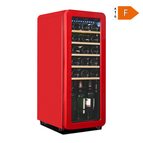 Customized 21 Bottle Freestanding Red Retro Wine Cooler with Beech Shelf and Universal Wheel F-class