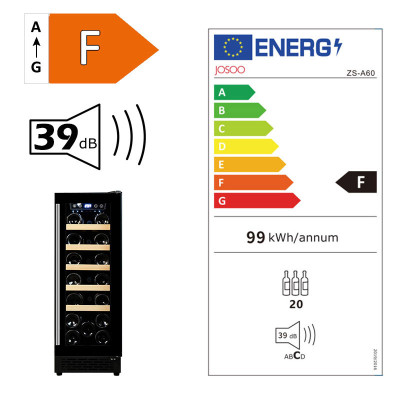 Undercounter E class Wine Cooler 20 Bottle 60L Capacity and 36dB Operation for Quiet and Convenient Storage