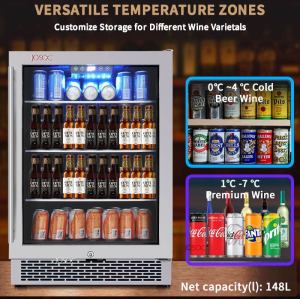 Josoo Single Zone Outdoor Wine Cooler And Bar Beer Fridge Under Counter Refrigerators For Store Ale With Glass Rack And Glass Door