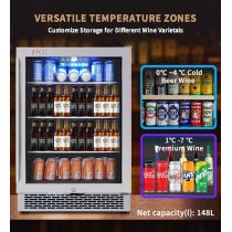 Josoo Single Zone Outdoor Wine Cooler And Bar Beer Fridge Under Counter Refrigerators For Store Ale With Glass Rack And Glass Door