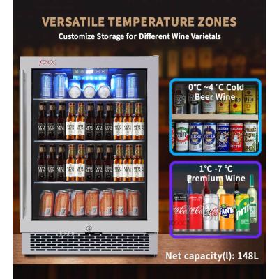 Josoo Single Zone Outdoor Wine Cooler And Bar Beer Fridge Under Counter Refrigerators For Store Ale With Glass Rack And Glass Door