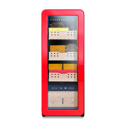 OEM Freestanding Circular Arc Red Electronic Cigar Humidor ZS-A58X for Cigar Storage with Cedar Wood Rack Plastic Frame