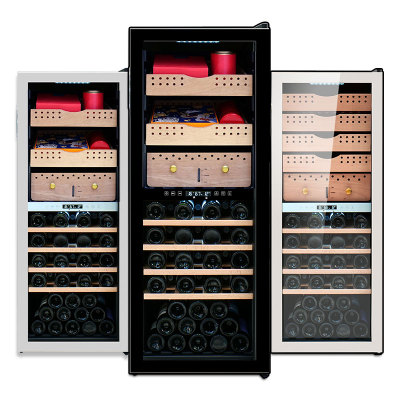 Premium 200L Dual Zone Humidor Wine Cooler Humidity for Sale Cigar Storage with Tandard Spanish Cedar Wood Shelf
