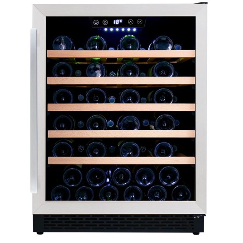 Josoo Wine Cooler 24 Inch Wide 53 Bottle Built-In Single Zone Wine Cooler ZS-A145 with Reversible SS Door LED Light