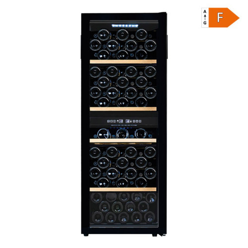 Wholesale 98 Bottles Dual Zone Free Standing F class 36DB Wine Refrigerators ZS-B200 for Sale Red Wine with 4 Wooden Shelf and Full Glass Door