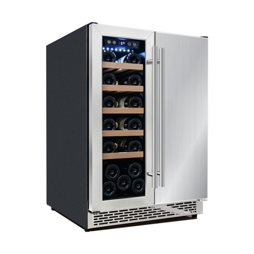 Wholesale Built-In Dual Zone SS French Door Wine Cooler ZS-B120 for Wine Storage with Stainless steel foam door