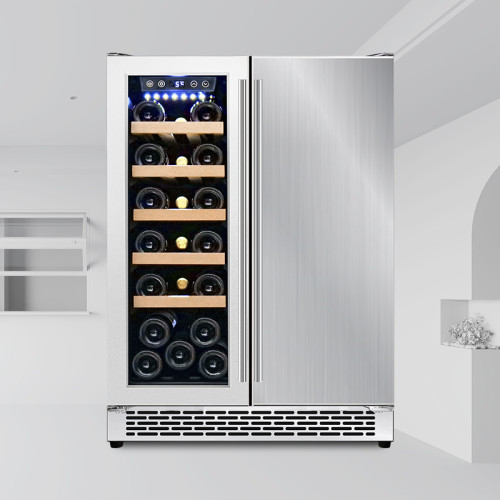 Wholesale Built-In Dual Zone SS French Door Wine Cooler ZS-B120 for Wine Storage with Stainless steel foam door