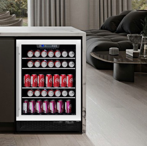 Wholesale 24 Inch Wine And Beer Fridge Built-In Single Zone Wine Cooler ZS-A150 with Wire Rack with Wooden strip and SS Door