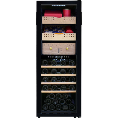 Humidors Factory OEM Dual Zone Humidity Cigar Cabinet and Wine Cooler ZS-B200X with 2 Different Wooden Rack and Full Glass Door
