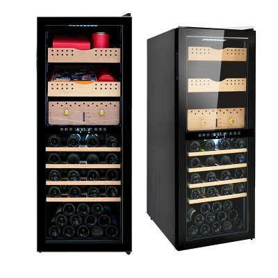 Humidors Factory OEM Dual Zone Humidity Cigar Cabinet and Wine Cooler ZS-B200X with 2 Different Wooden Rack and Full Glass Door