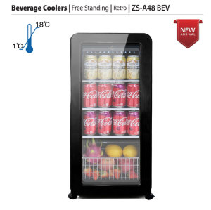 Wholesale 60 Cans Retro Residential Beverage Cooler ZS-A48Y For Coca Cola Drink Storage with Glass Shelf Compressor Cooling