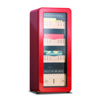 OEM Freestanding Circular Arc Red Electronic Cigar Humidor ZS-A58X for Cigar Storage with Cedar Wood Rack Plastic Frame