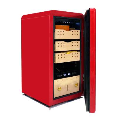 OEM Freestanding Retro Red Cigar Humidor ZS-A48X for Cigar Storage with Cedar Wood Rack Plastic Door