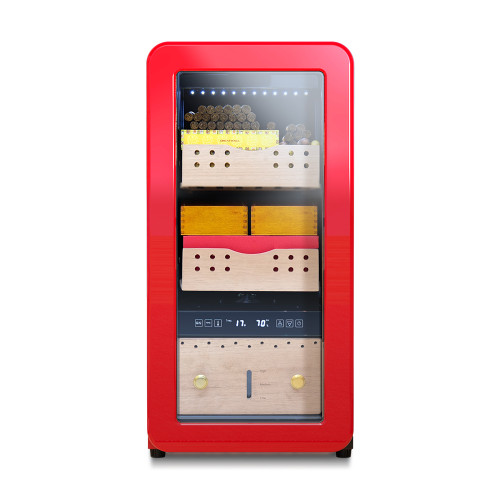 OEM Freestanding Retro Red Cigar Humidor ZS-A48X for Cigar Storage with Cedar Wood Rack Plastic Door