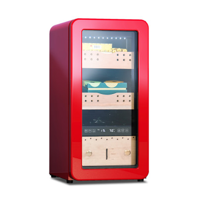 OEM Freestanding Retro Red Cigar Humidor ZS-A48X for Cigar Storage with Cedar Wood Rack Plastic Door