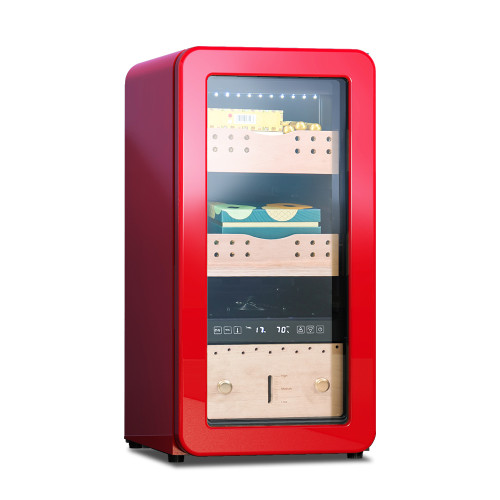 OEM Freestanding Retro Red Cigar Humidor ZS-A48X for Cigar Storage with Cedar Wood Rack Plastic Door