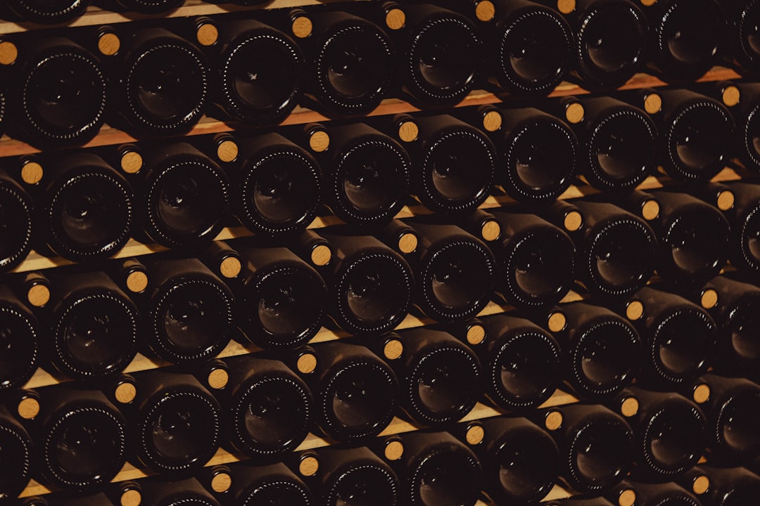A collection of wine bottles aging in a dark cellar
