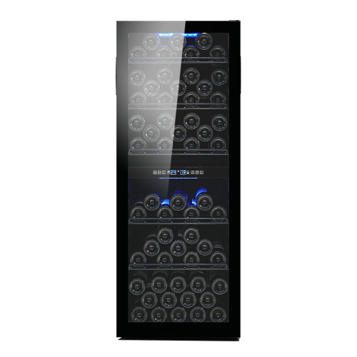 Wholesale Custom Vertical Double Temperature Wine Cooler Deluxe Large Size ZS-B200 with Black Wire Shelf for Hotel Home Use