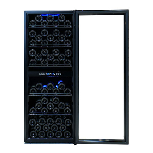 Wholesale Custom Vertical Double Temperature Wine Cooler Deluxe Large Size ZS-B200 with Black Wire Shelf for Hotel Home Use