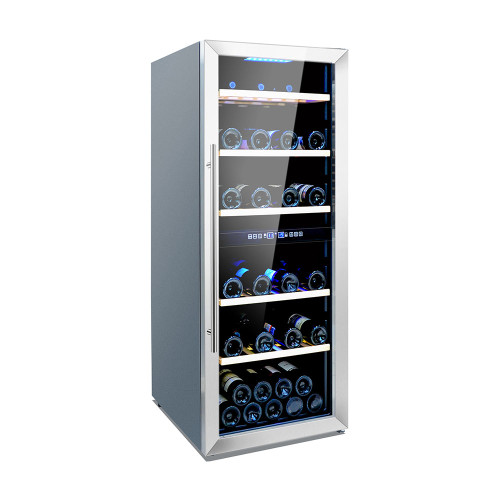 Wholesale European Style 2 Zone Black Wine Cabinet Coolers ZS-B200 For Storage 77 Bottles Wine Chiller With Full Glass Door